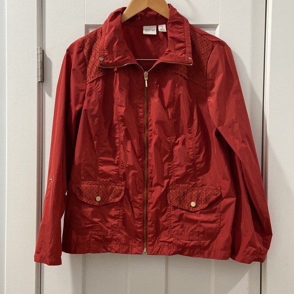 Zenergy Chico's Size 1 Burnt Orange Tab Sleeve Jacket gold hardware EUC - Picture 4 of 15